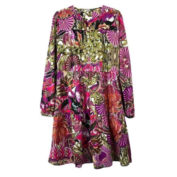 Robert Friedman tropical tucan print‎ cotton dress  Sz M - Picture 1 of 9